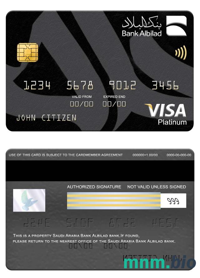 Saudi Arabia Bank Albilad bank visa platyna karta przykład w formacie PSD